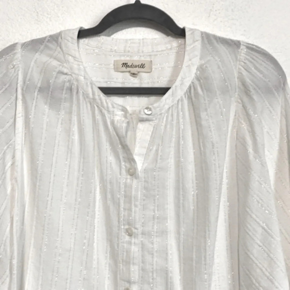 Madewell White Metallic Shimmer Stripe Peasant Top Size M - Picture 5 of 10